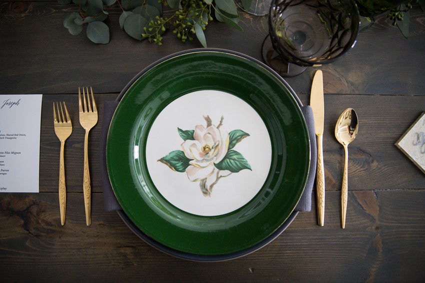 Green & Gold Wedding Place Setting