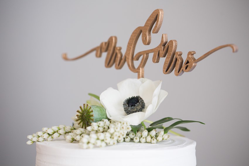 White Anemone & Greenery Wedding Cake Topper