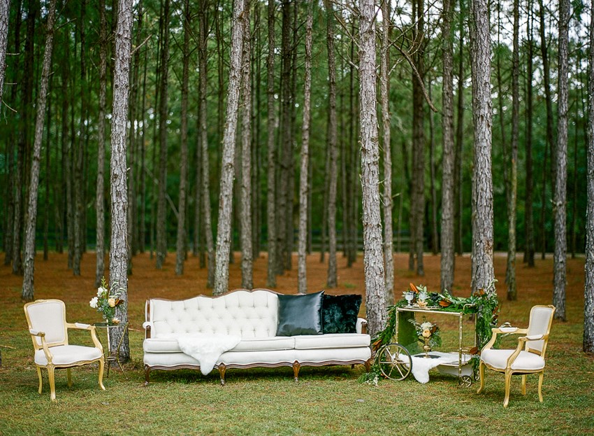 Emerald Green and Gold Woodland Wedding Lounge