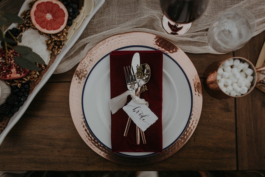 Cranberry & Copper Christmas Wedding Place Setting