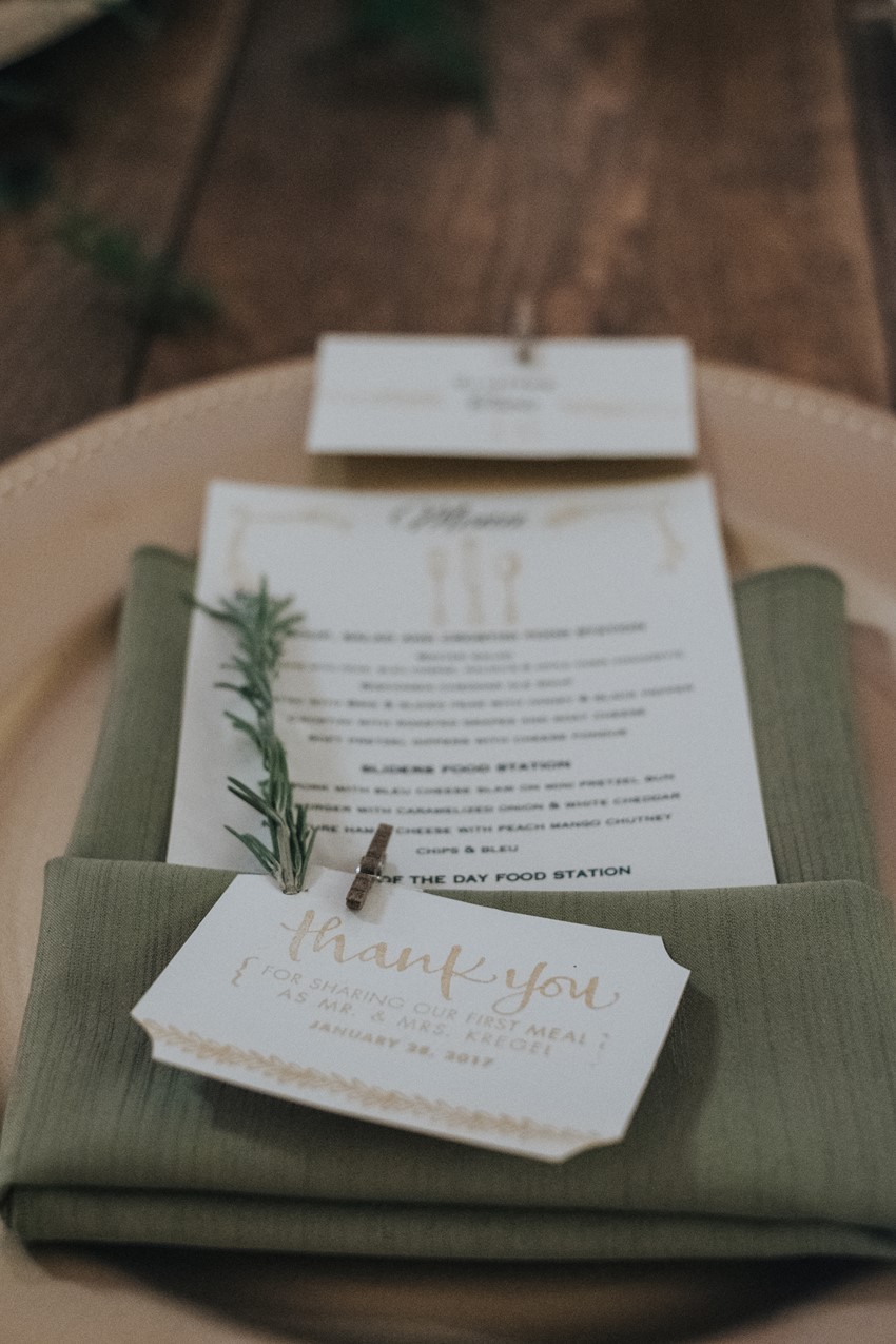 Green & Gold Winter Wedding Place Setting