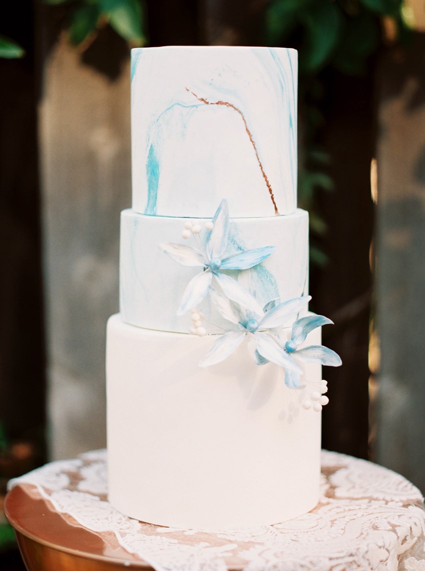 Blue & Copper Wedding Cake