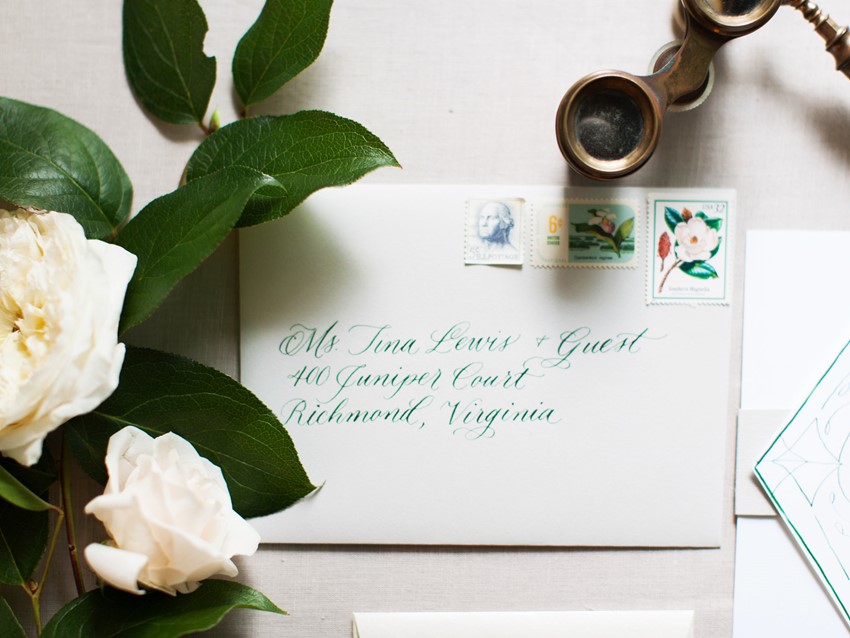 Calligraphy Art Deco Wedding Invitation