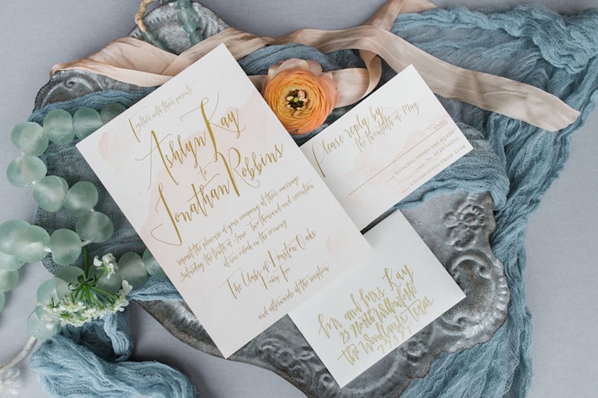 Gold Calligraphy Wedding Stationery Suite