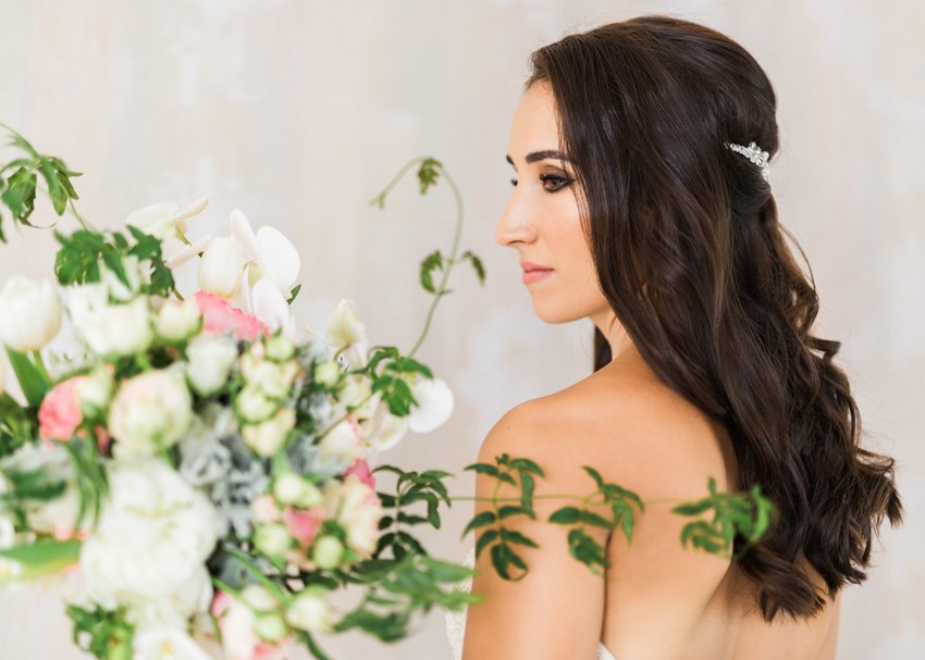 Bride with Long Loose Curls & Bouquet