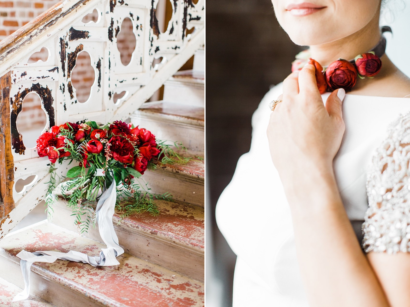 Red Bridal Bouquet & Floral Necklace
