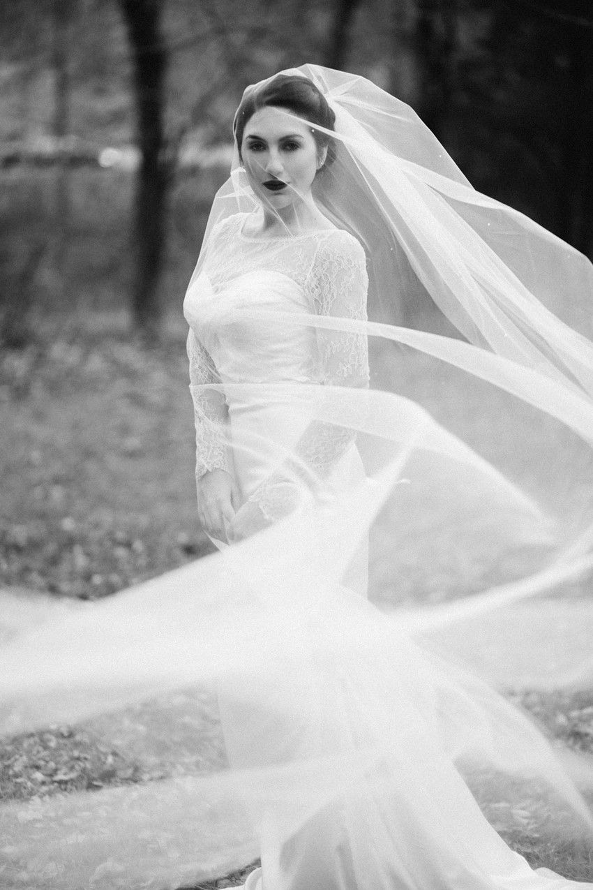 Bride in a Cathedral Length Tulle Veil