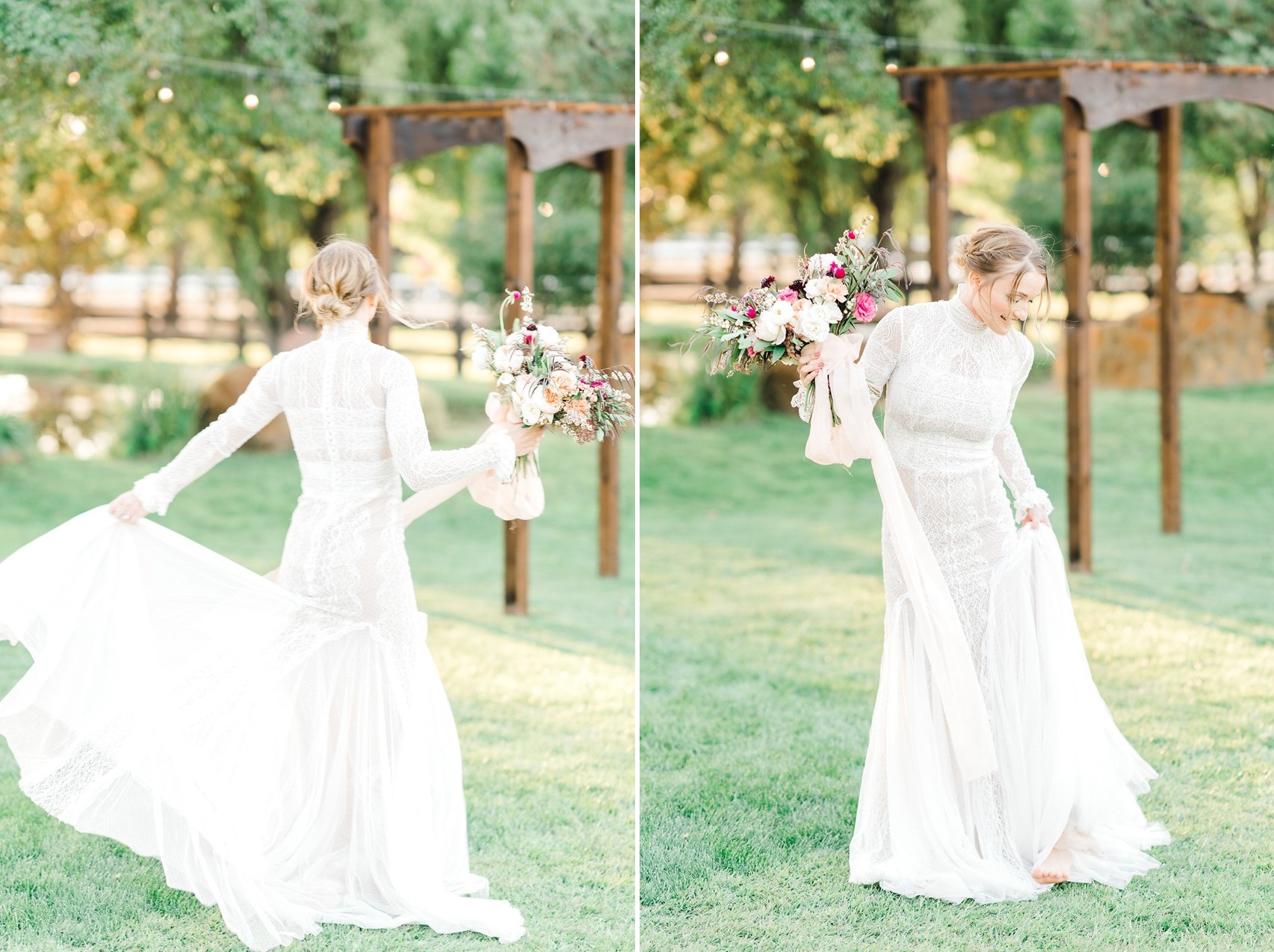 Bride in a Long Sleeve Lace Wedding Dress