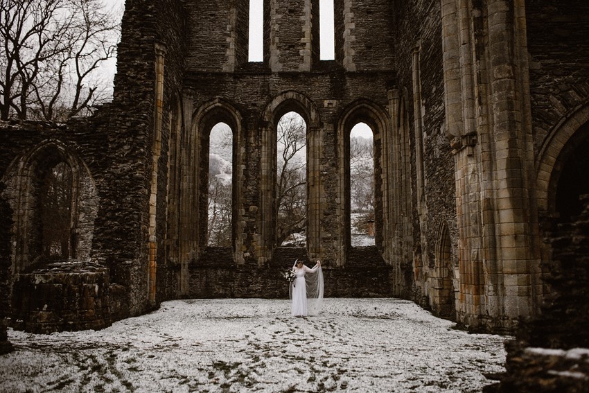 Snowy Bridal Shoot at An English Abbey