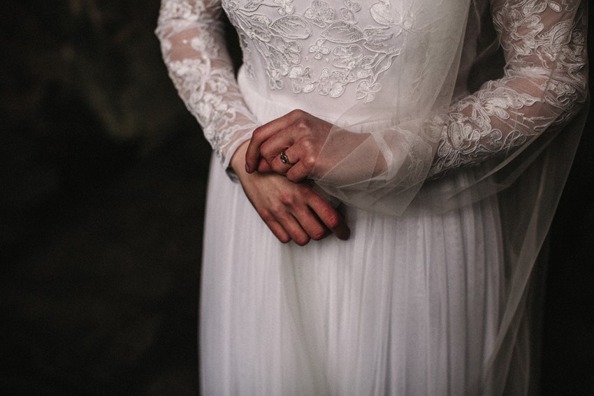 Long Sleeve Wedding Dress & Vintage Engagement Ring