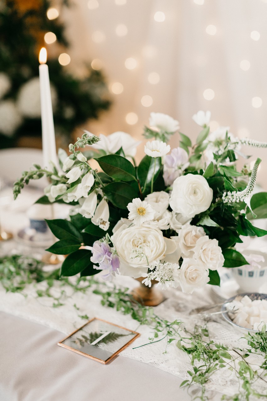 White Floral & Greenery Wedding Centerpiece