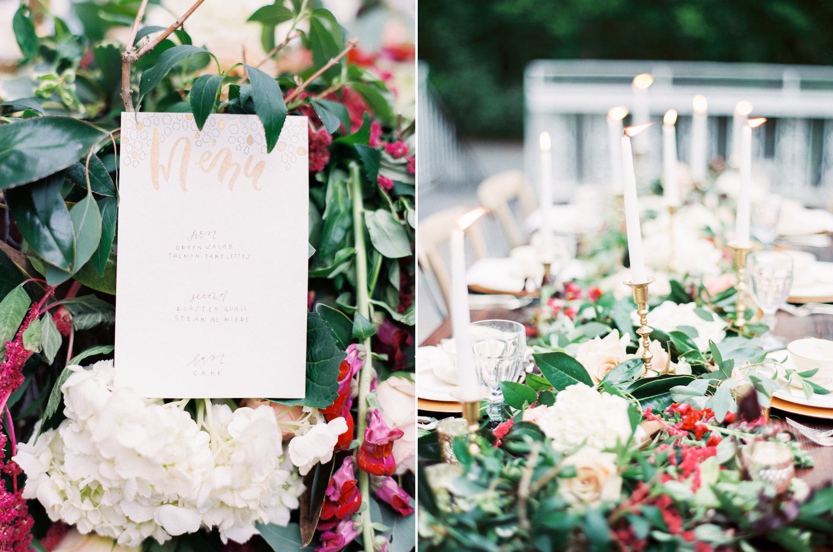 Romantic Wedding Table Menu & Candle Centerpiece