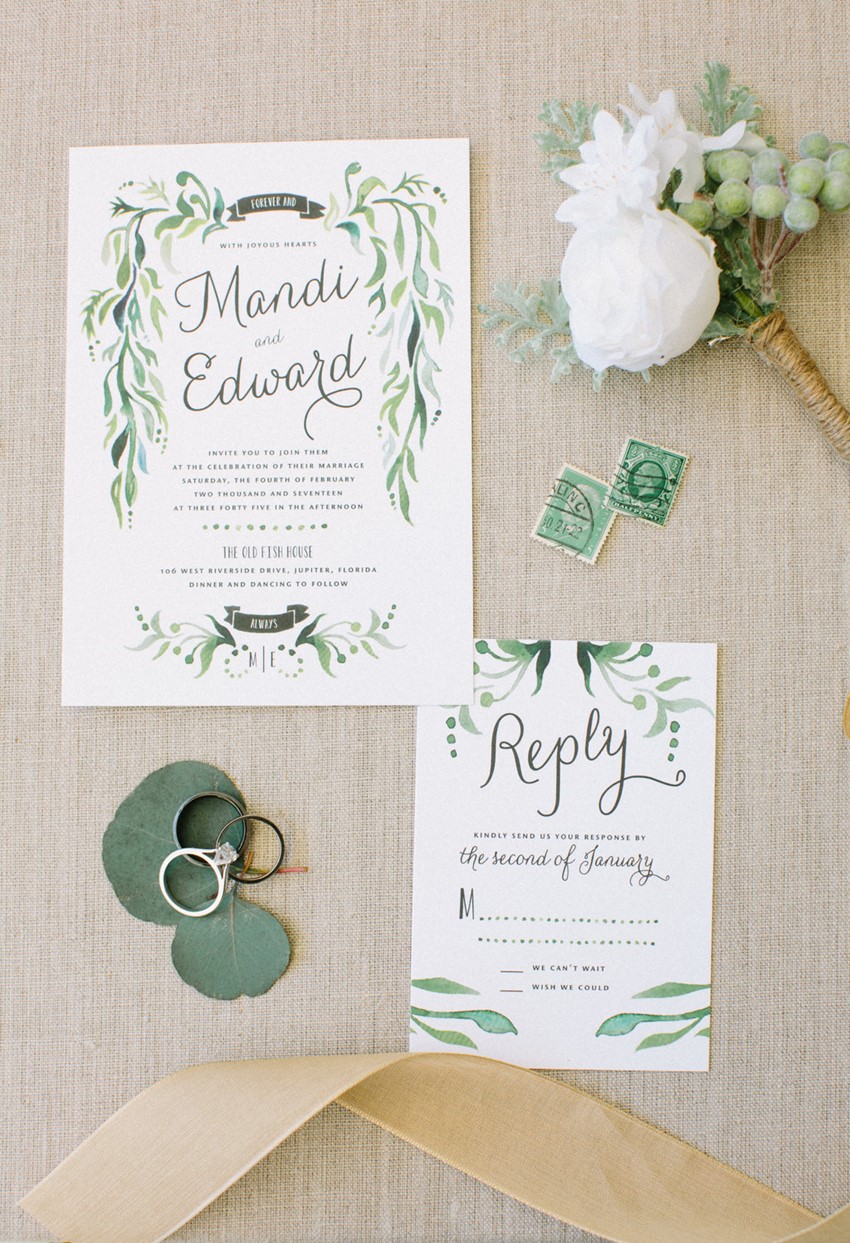 Greenery Watercolor Wedding Invitation