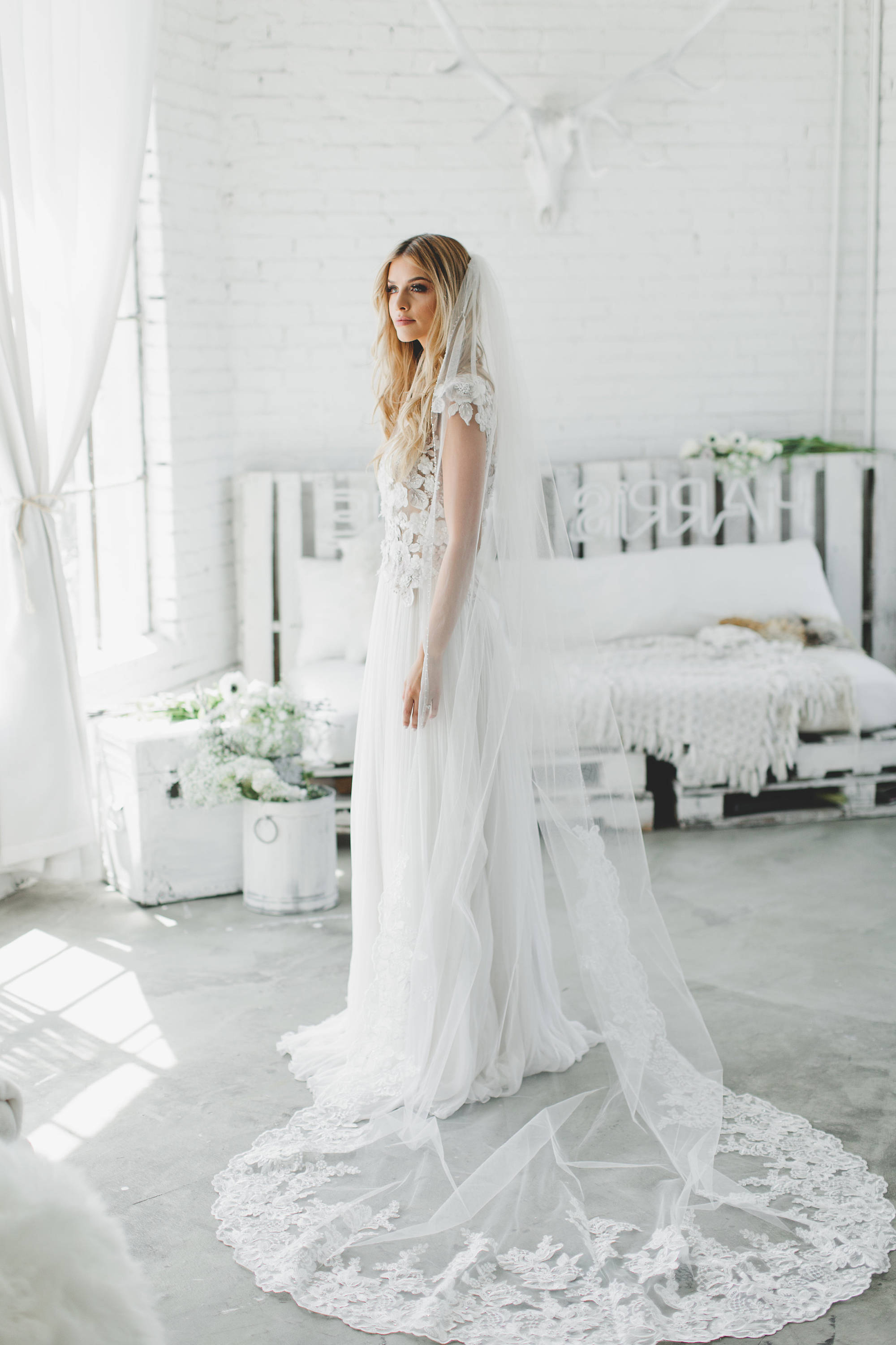 Embroidered Lace Cathedral Length Veil