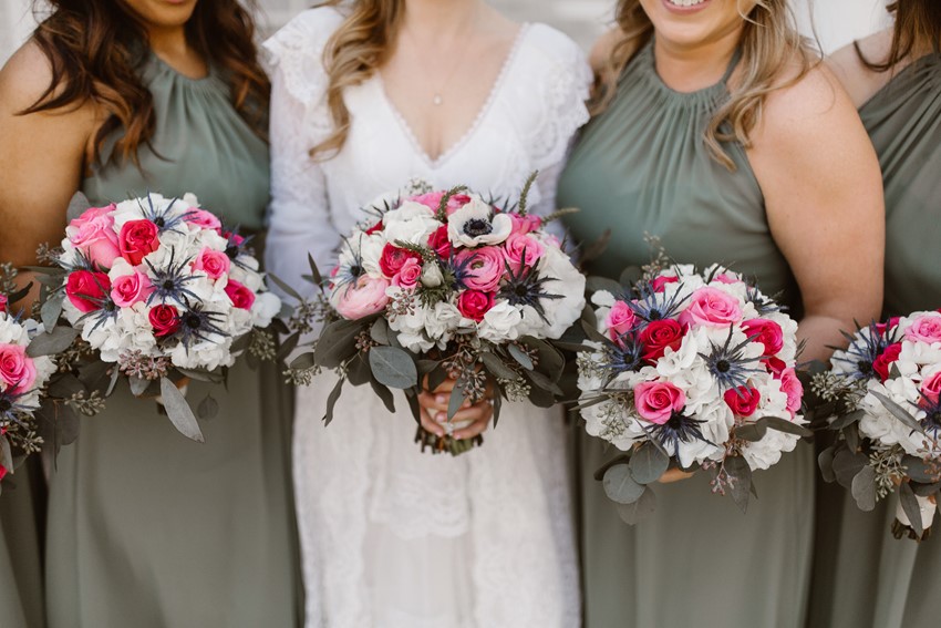 Pink & White Bride & Bridesmaids Bouquets
