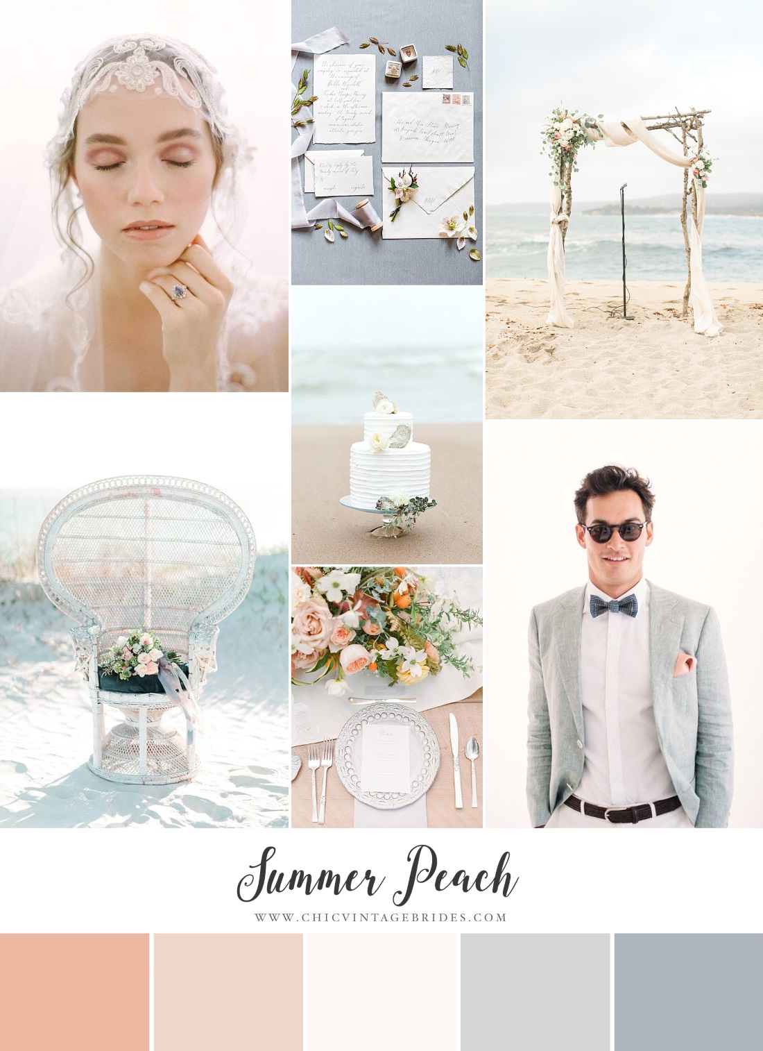 Romantic Peach & Blue Beach Wedding Inspiration Board