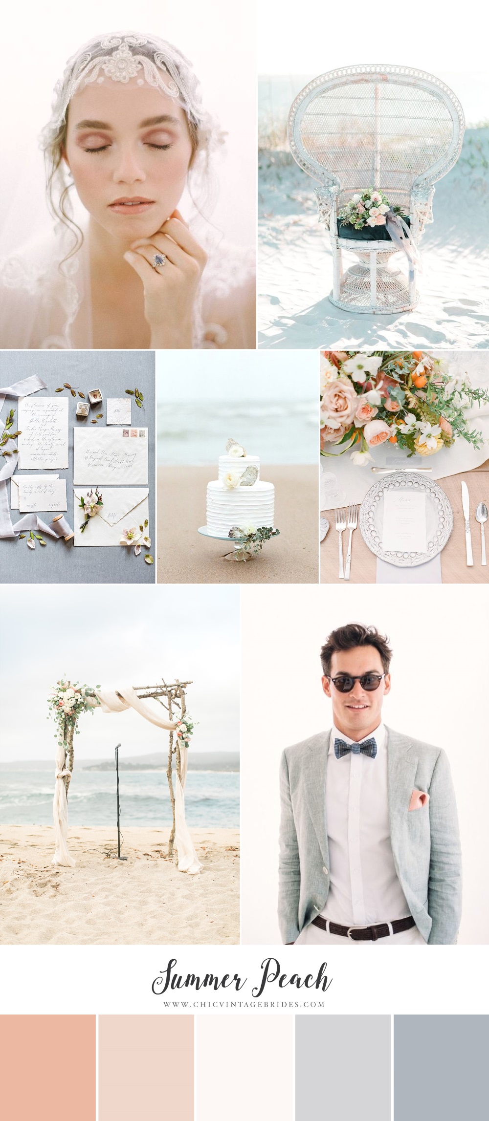 Summer Peach Beach Wedding Inspiration Board
