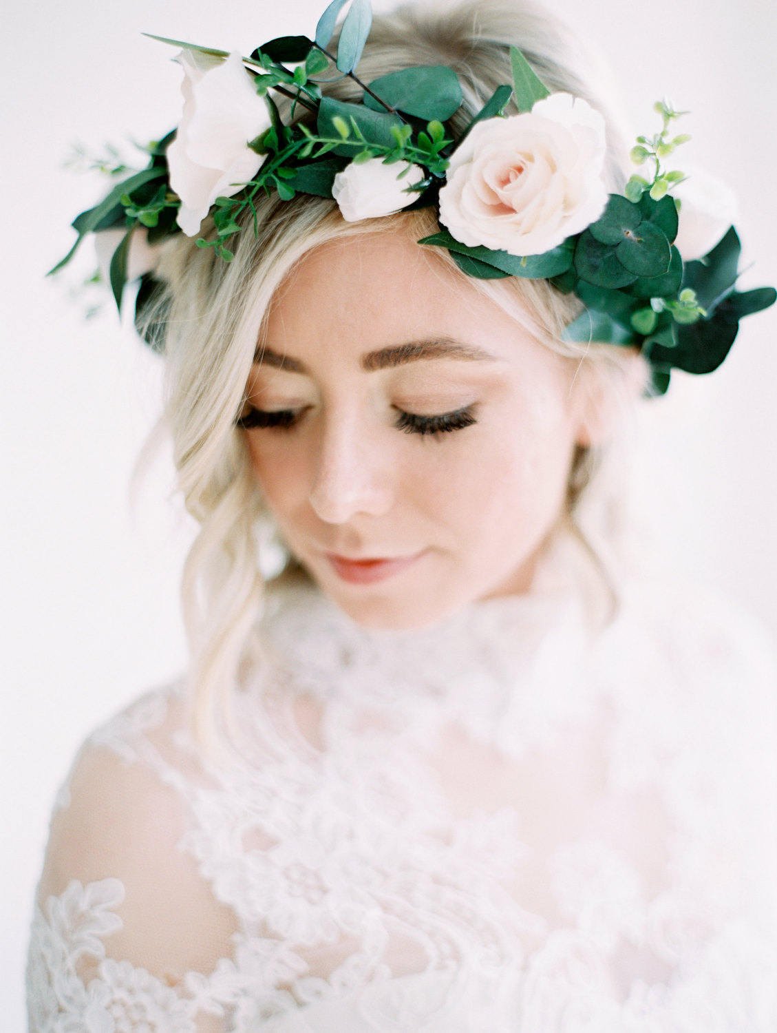 Lush Green & Pale Pink Bridal Flower Crown