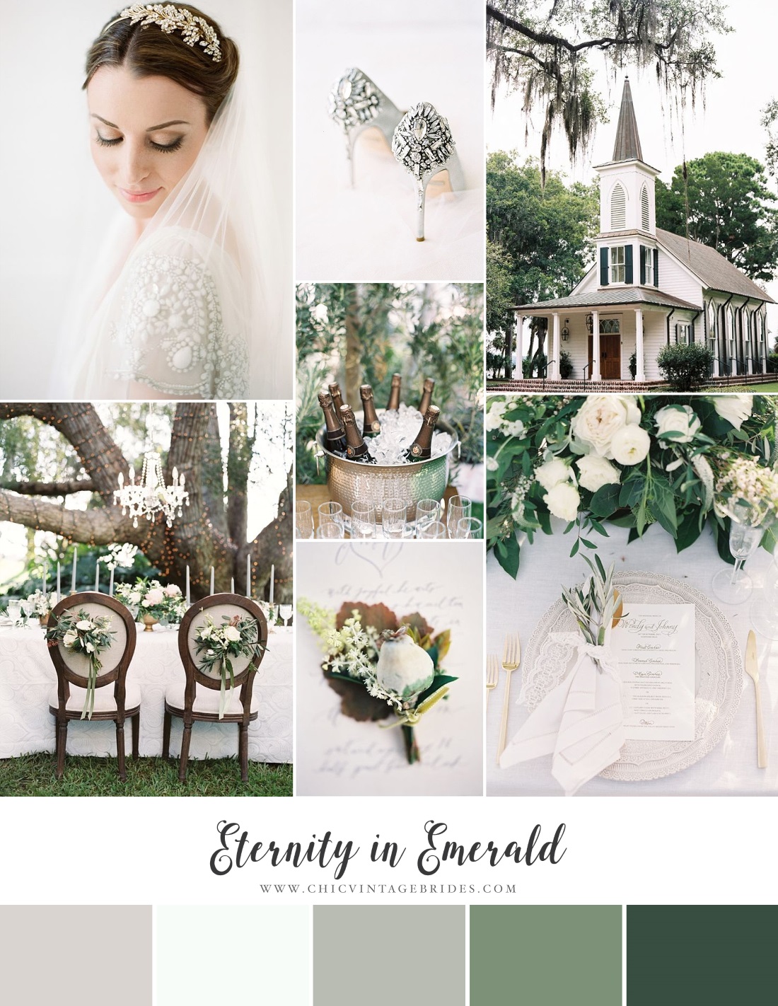 Timeless Emerald Wedding Inspiration Board