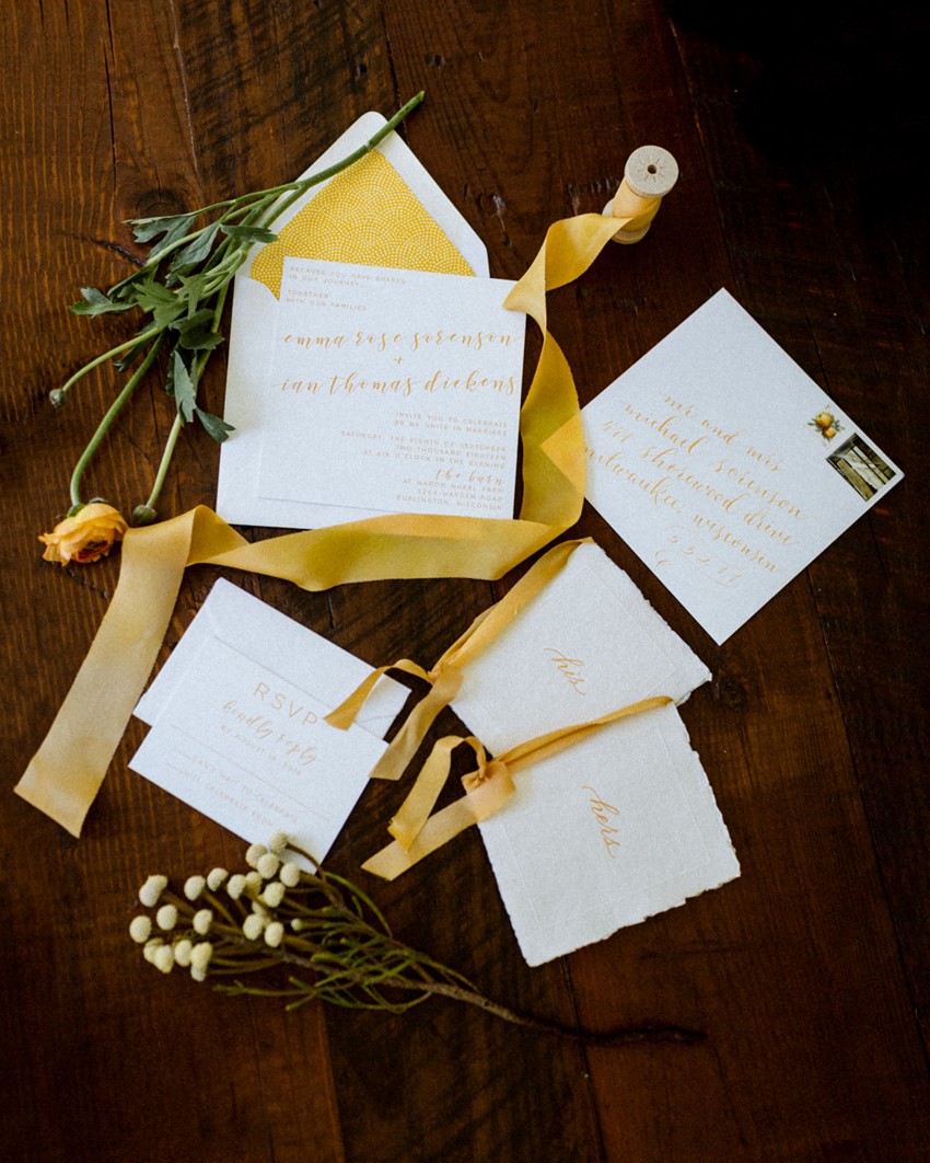 Yellow Calligraphy Wedding Invitation