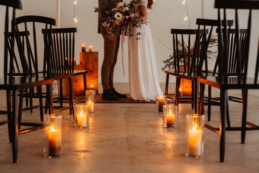 Romantic Fall Indoor Wedding Ceremony Lighting 
