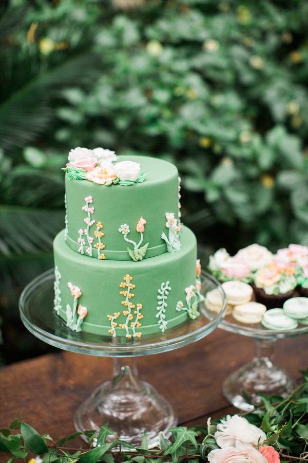 Spring Green Floral Wedding Cake
