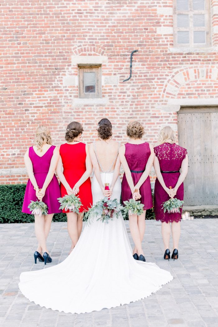 Mismatched Pink & Red Bridesmaids