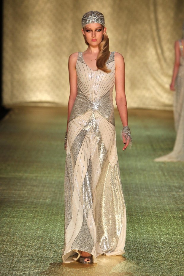 Johanna Johnson Luxor Collection at MBFWA Gold Deco Print Gown