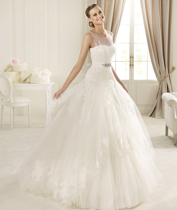 Pronovias 2013 Ballgown Wedding Dress with Illusion Neckline DOMINIC