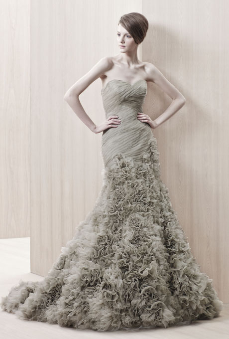 Enzoani vintage inspired dusky green bridal gown