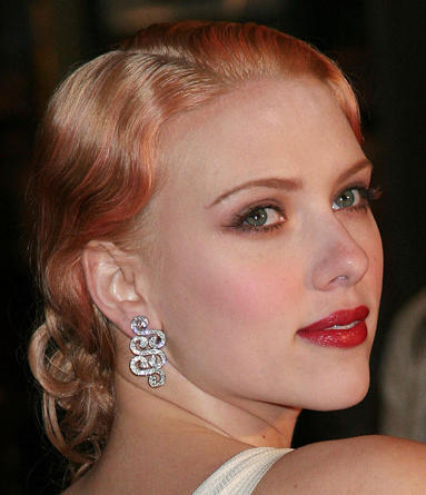 Scarlett Johansson sleek 1940s pin curls updo