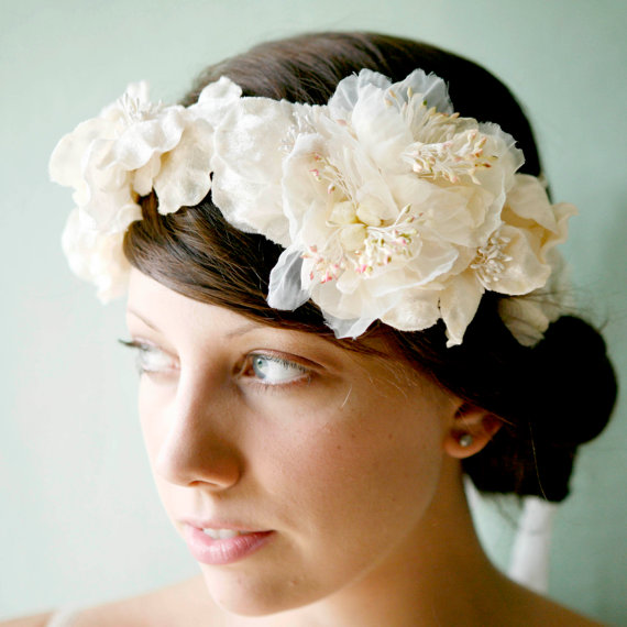 Ivory Rose Flower Bridal Crown - Which Goose In The Clouds 