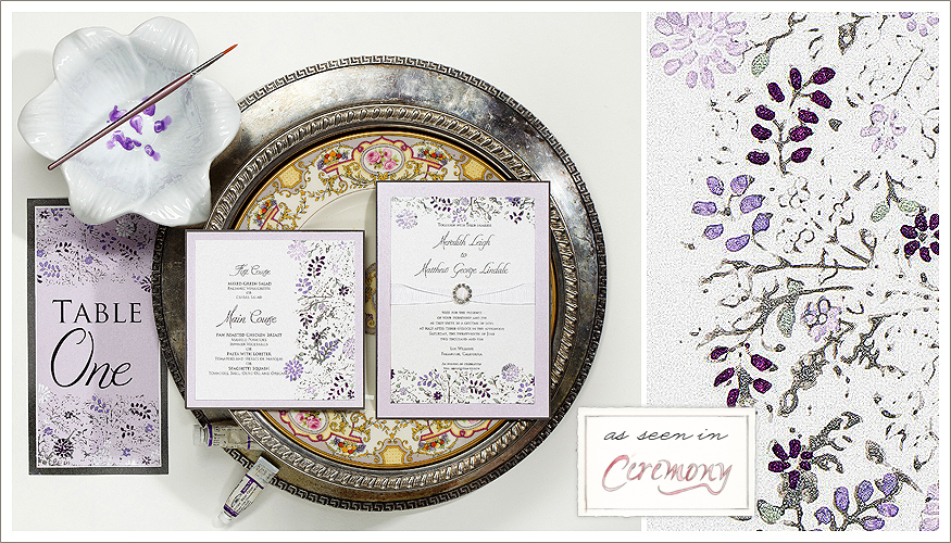 Lavender Vintage Wedding Stationery from Momental Designs - Lacy Leaves 1