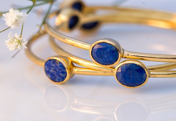 Blue Stoned Gold Bangles