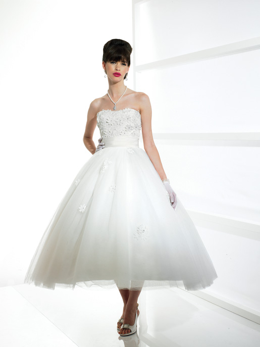 Tea Length Strapless Wedding Dress by Designs by Moonlight 14661
