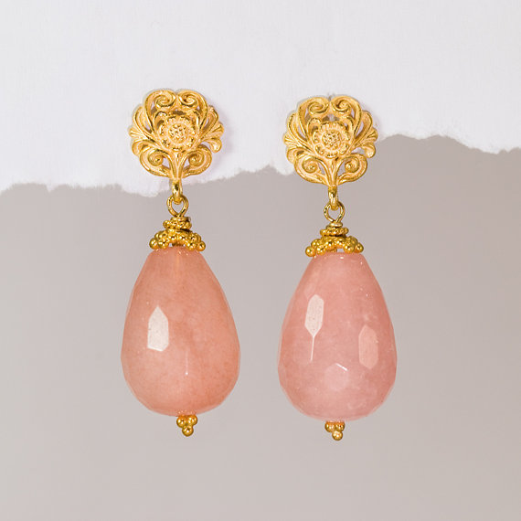Large Pink Quartz Drop Earrings