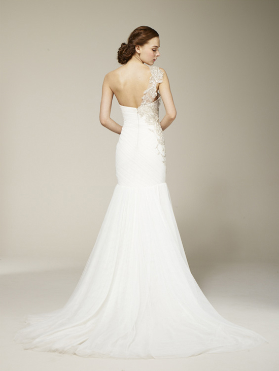 Marchesa Spring 2013 One Shouldered Wedding Dress with Mermaid Tulle Skirt