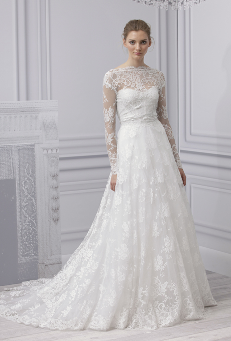 MONIQUE LHUILLIER SS13 Bridal Collection Long Sleeved Wedding Dress