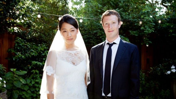 Priscilla Chan marries Mark Zuckerberg in Claire Pettibone with Illusion Neckline
