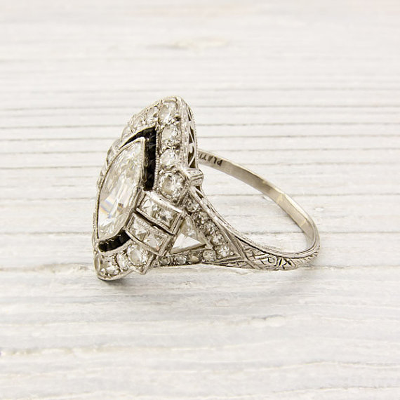 Antique .95 Carat Marquise Diamond Engagement Ring