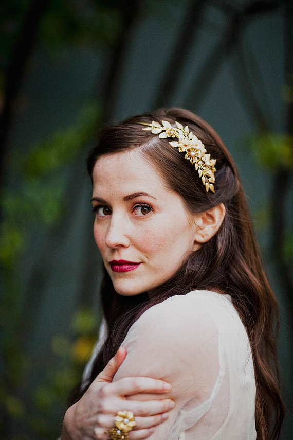 Brass flowers and freshwater pearls headband from Mignonne Handmade