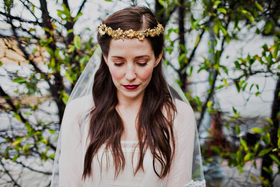 Brass flowers and leaves crown from Mignonne Handmade