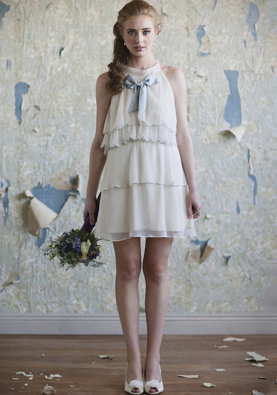 Gemma Lynn Chiffon Bridesmaids Dress with Dusk Blue Bow from Ruche