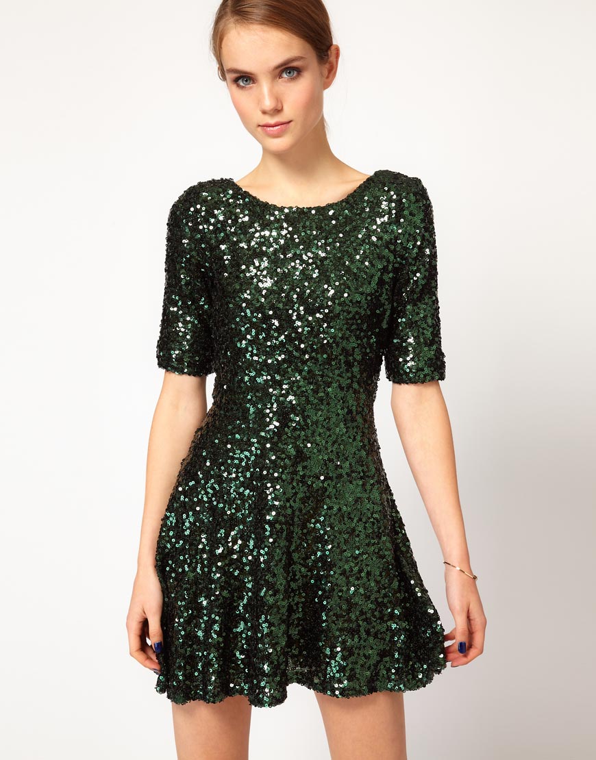 ASOS French Connection Sequin Skater Bridesmaids Dress in Emerald