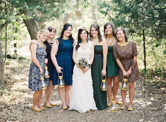 Mismatched Blue and Green Bridesmaids Dresses