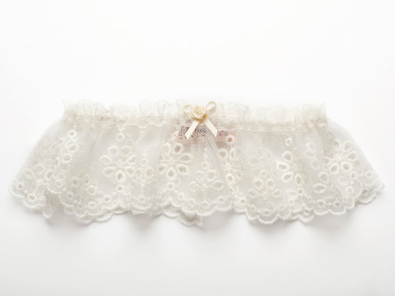 Bohemienne Ivory Broderie Anglaise Garter from Bridal Trousseau