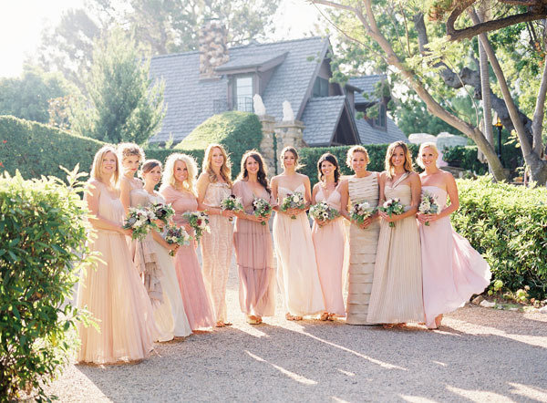 Mismatched Blush and Pink Bridesmaids Dresses