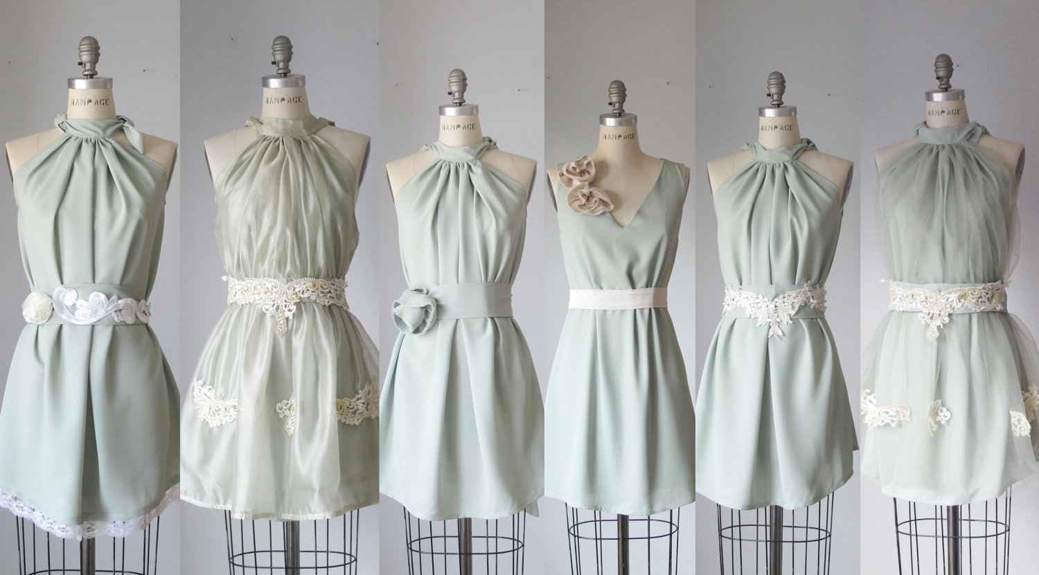 Mismatched Bridesmaids Dresses from Etsy - same colour different styles