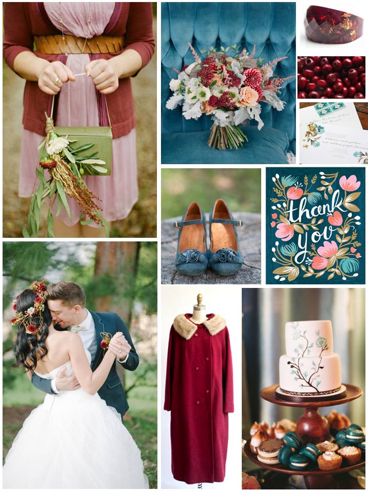 Autumn Teal & Cranberry Wedding Inspiration Board