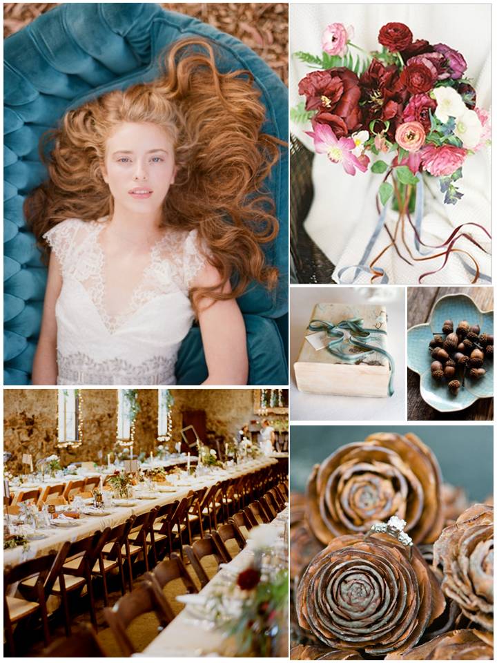 Autumn Teal and Cranberry Wedding Mood Board